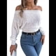 thumbnail image 1 of Suéter de Mujer con Hombros Descubiertos, Jersey de Punto con Cable Liso, Top Informal de Larga, Suéteres Cortos S, 1 of 10
