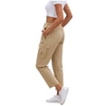 thumbnail image 2 of Women's Solid Color Straight Leg Cargo Pants Loose Fit 7/8 Length Casual Utility Bottoms with Zipped Pockets Khaki, 2 of 6