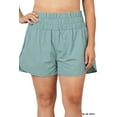 thumbnail image 2 of Zenana Plus Size Casual Windbreaker Smocked Waistband Running Active Gym Shorts w/Built-In Inner Brief, 2 of 5