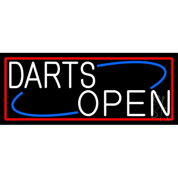 Darts Open With Red Border LED Neon Sign 13 x 32 - inches, Clear Edge Cut Acrylic Backing, with Dimmer - Bright and Premium built indoor LED Neon Sign for Bar decor.