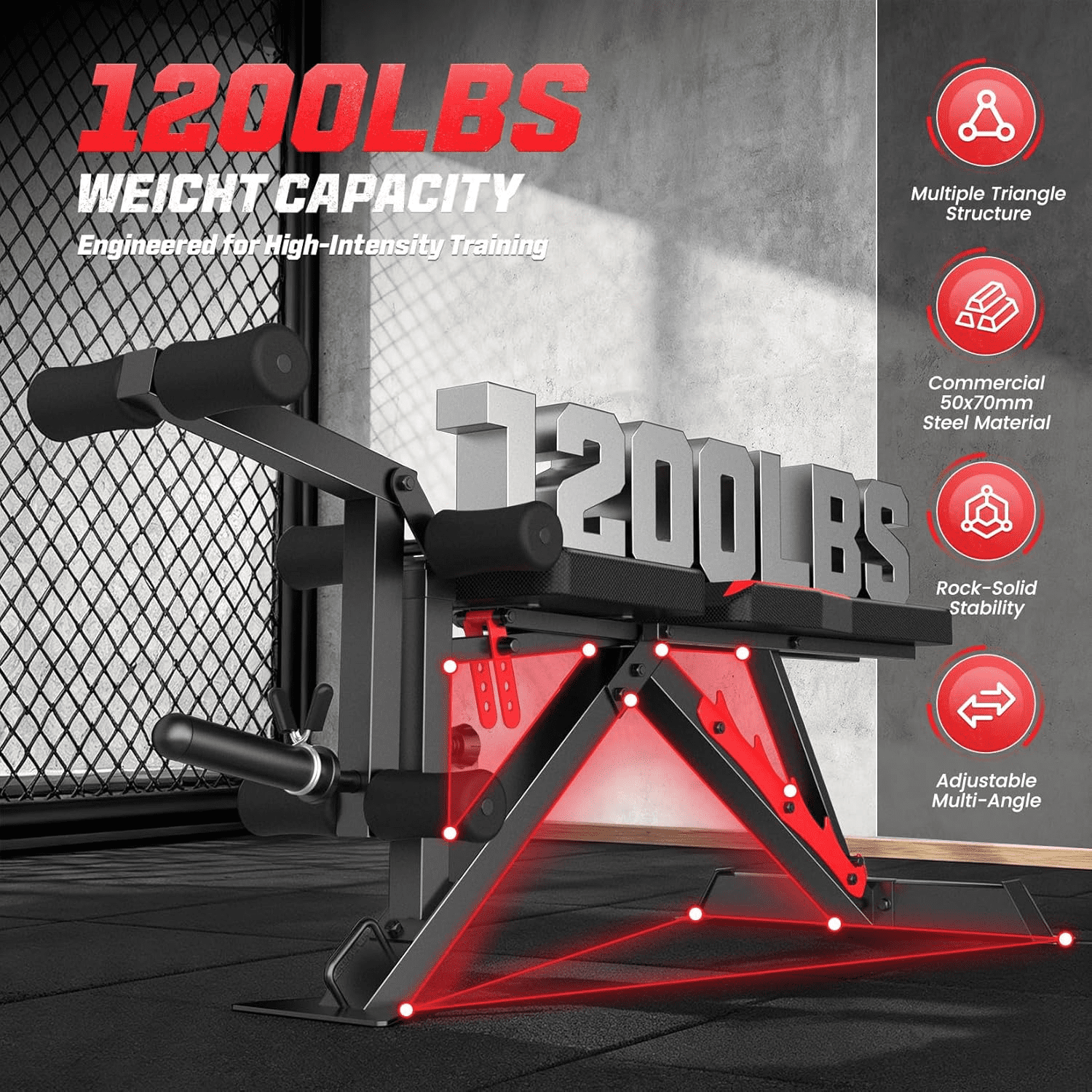 VIBESPARK 1200LBS Weight Bench, 5 Position Back Adjustable Workout Bench with Leg Developer, Multi-Purpose Utility Bench for Home Gym Strength Training, Flat/Incline/Decline Bench Press