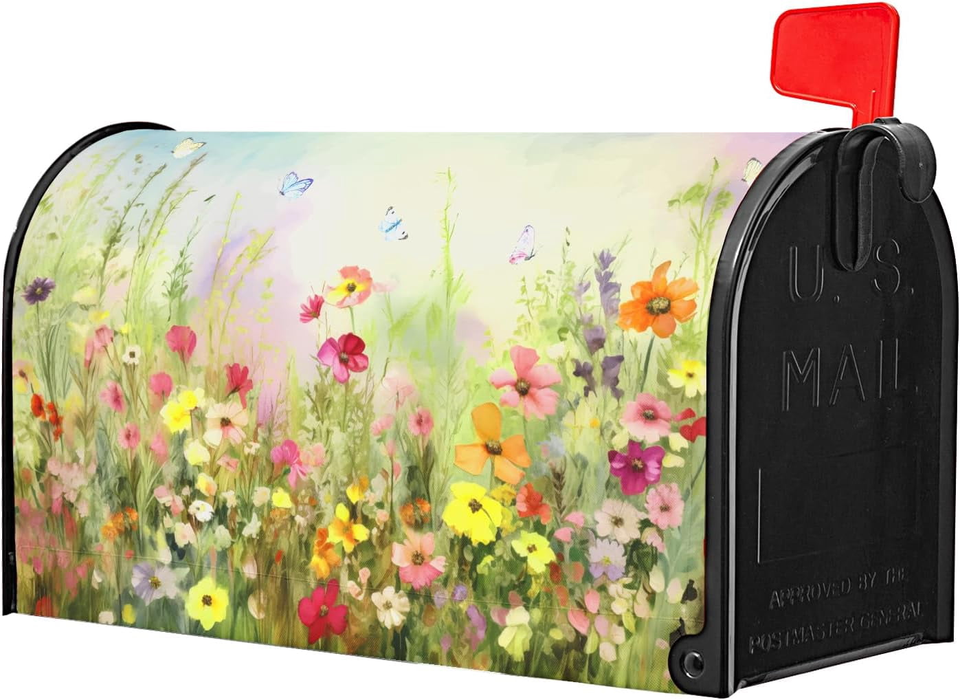 Spring Magnetic Mailbox Covers Flower Standard Size 18" X 21" Butterfly Floral Wraps Post Letter Box Cover Decor for Outside Garden Yard Farmhouse Home