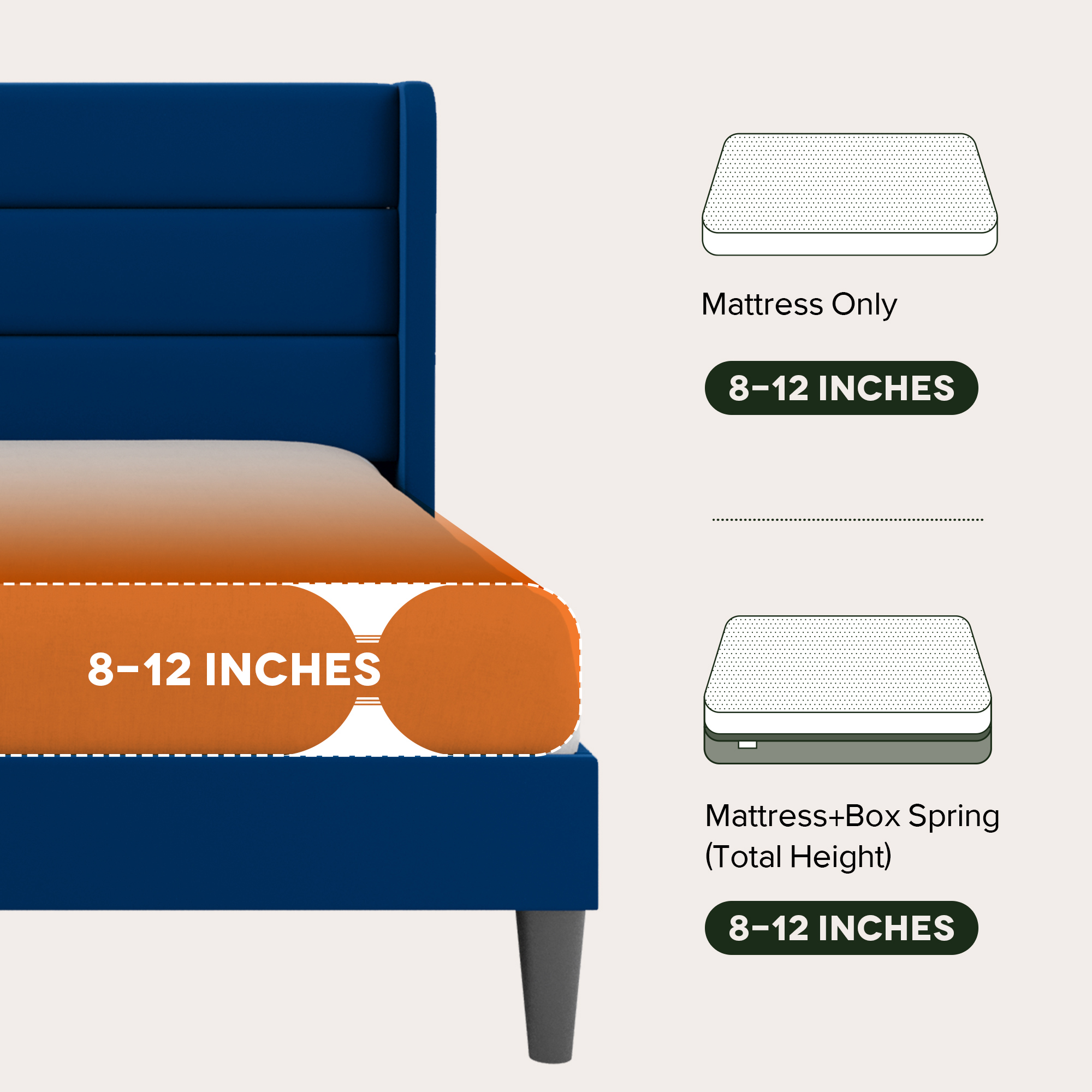 Einfach Queen Size Luxury Velvet Upholstered Platform Bed Frame with Wingback Headboard, Dark Blue