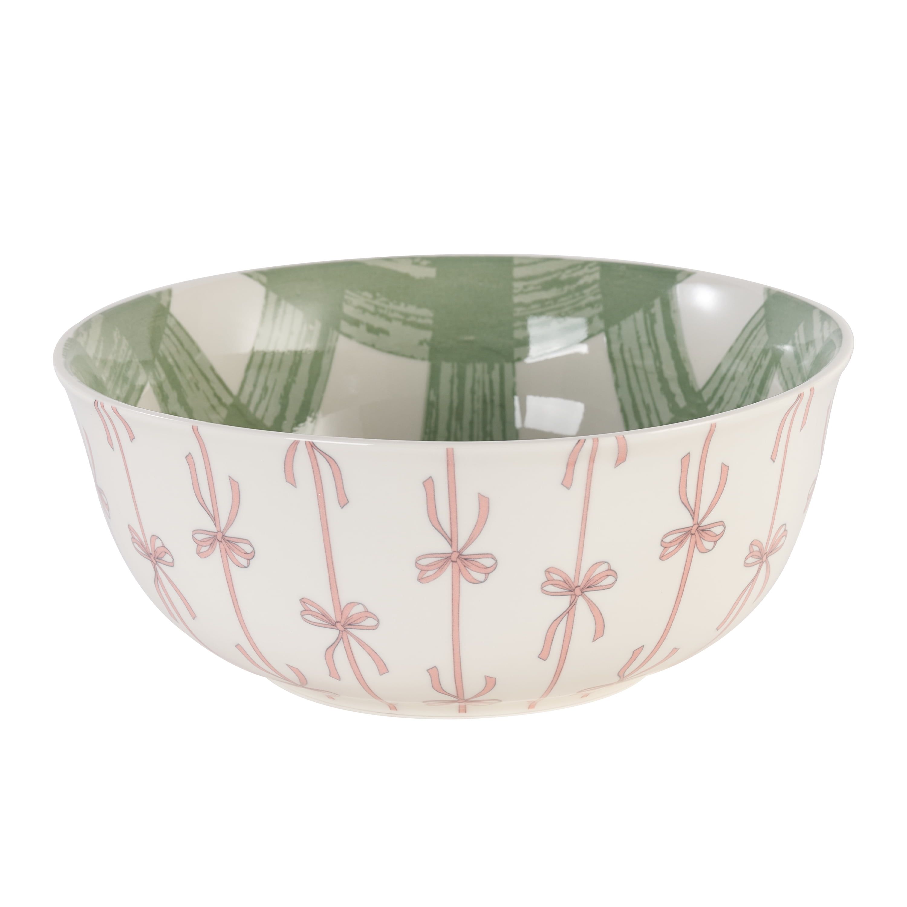 Way to Celebrate Ceramic Easter Large Serving Bowl with Bows and Checks