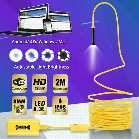 8 LED Waterproof Wireless WiFi Borescope Inspection Endoscope HD 1200P 2MP Snake Tube Camera for iPhone & Android