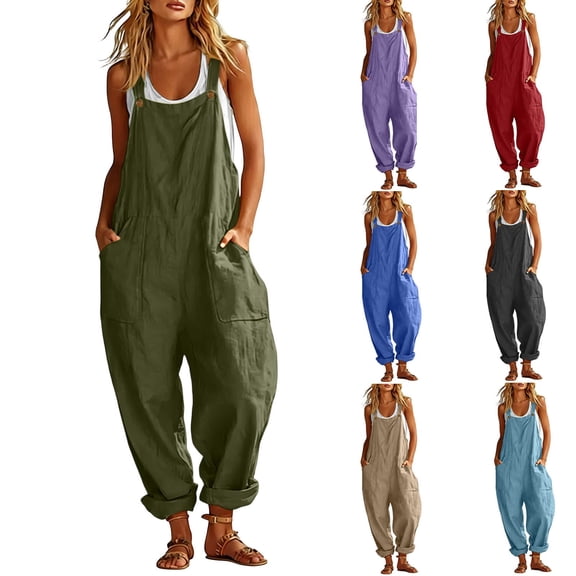 Women's Overalls Boho Casual Floral Bib Jumpsuit Summer Baggy Adjustable Strap Romper with Pockets Sky Blue XL(XL)