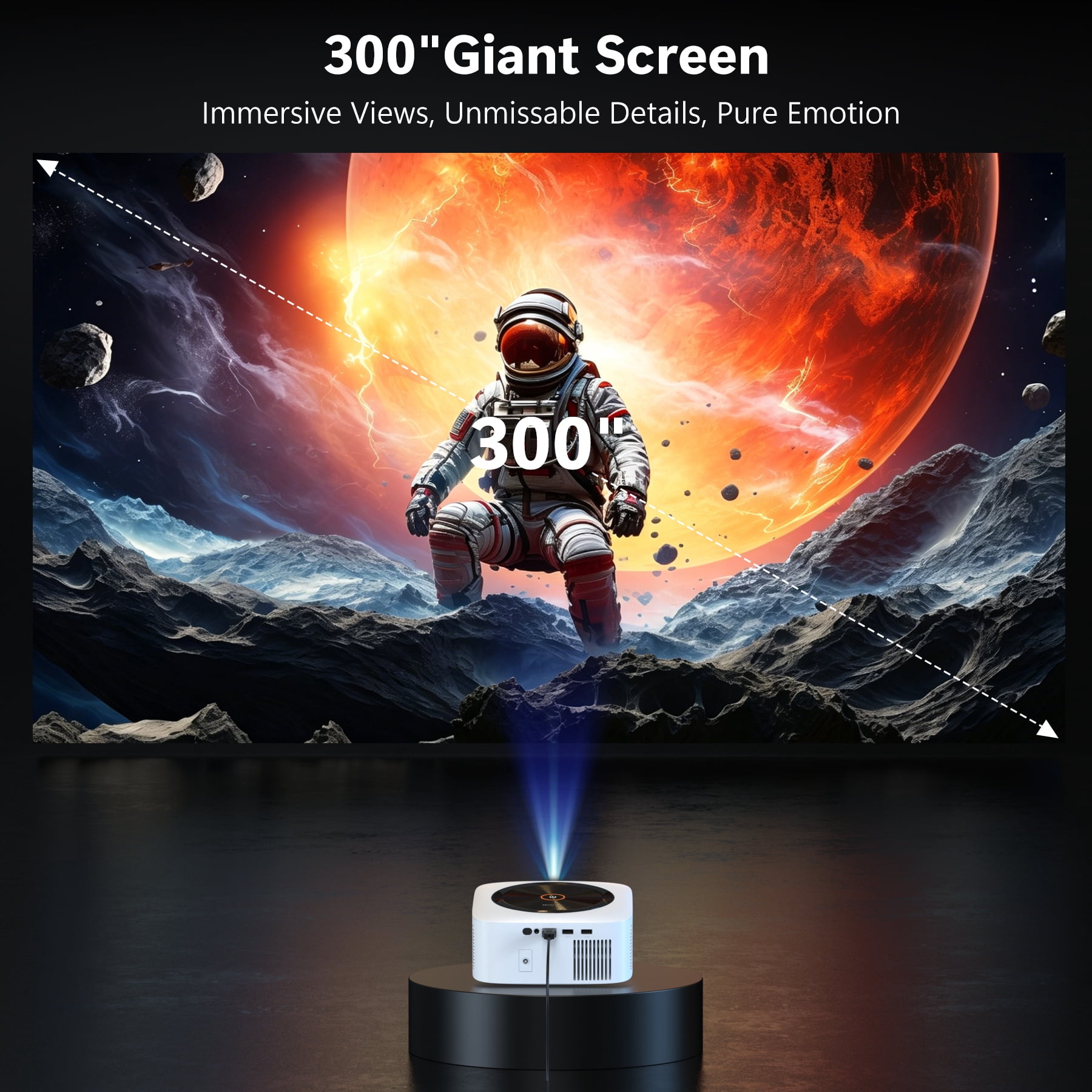 HAPPRUN 1500 ANSI Lumens Smart Projector with Built-in Streaming Apps, 4K Decoding Movie Projector with WiFi & Bluetooth, Dolby Audio, Auto Focus & Keystone, Outdoor Projector for Home Theater