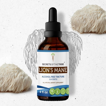 Secrets Of The Tribe Lion's Mane Tincture Dietary Supplement, Natural Herbal Extract for Cognitive Support, Lion's Mane (Hericium erinaceus) Dried Mushroom, Alcohol-Free Extract, Drops 4 oz
