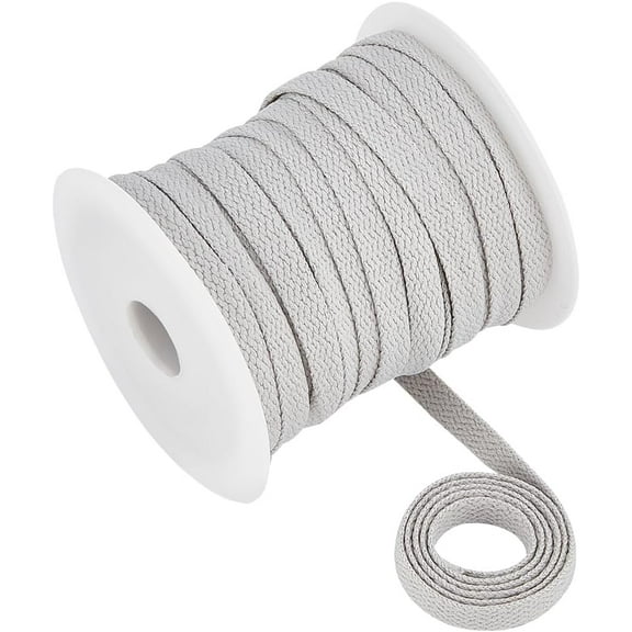 27.34 Yards Flat Drawstring Rope Replacement 1/4 inch(8mm) Wide Light Grey Soft Drawstring Cord with 1pc Plastic Spool for Coats Pants Shorts