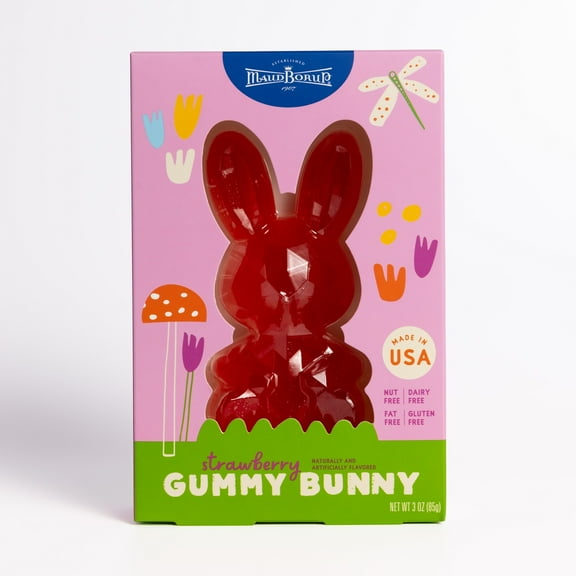 Maud Borup Oversized Strawberry Gummy Bunny, 3 oz, Seasonal Spring Treat & Gift