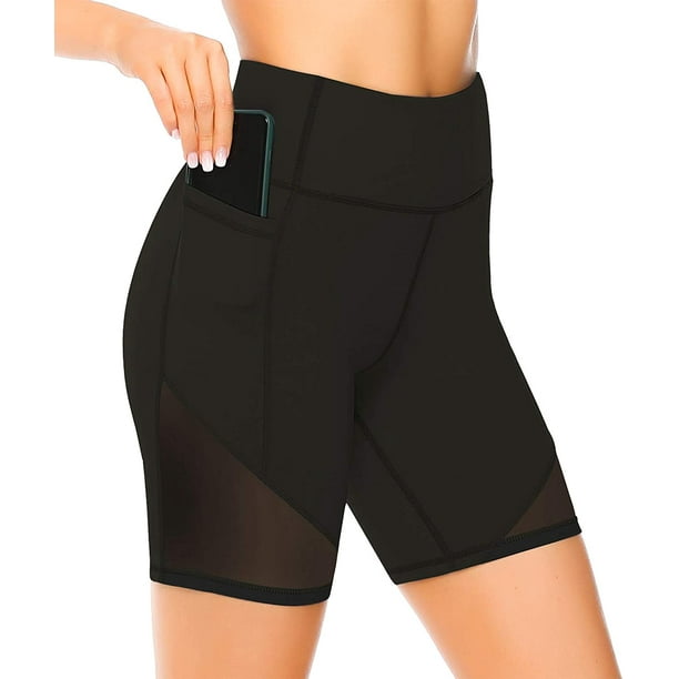 Pantalones cortos de yoga de malla de talle alto para mujer con bolsillos profundos Pantalones cortos de motociclista de entrenamiento para mujer Adepaton LRWJ642-1