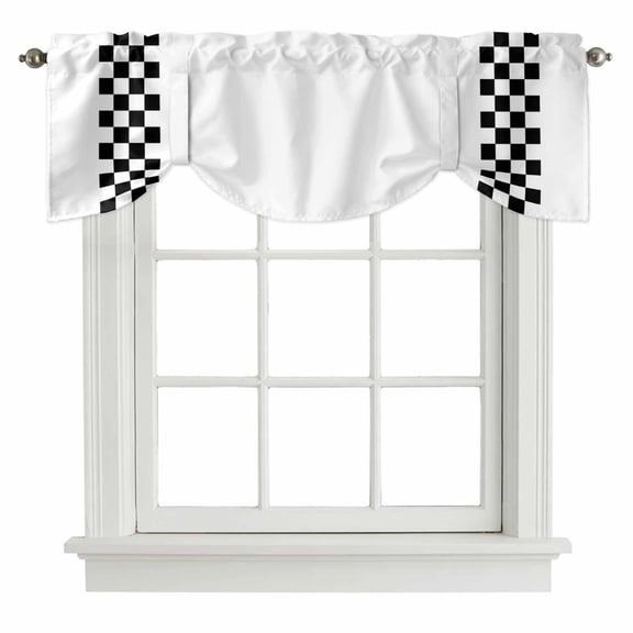 Tie Up Valance for Windows Black Check Plaid Curtains Valances Rod Pocket Valance Window Treatments Buffalo Farmhouse Style Pattern Balloon Curtains for Kitchen Living Room Bedroom 54x18 Inch