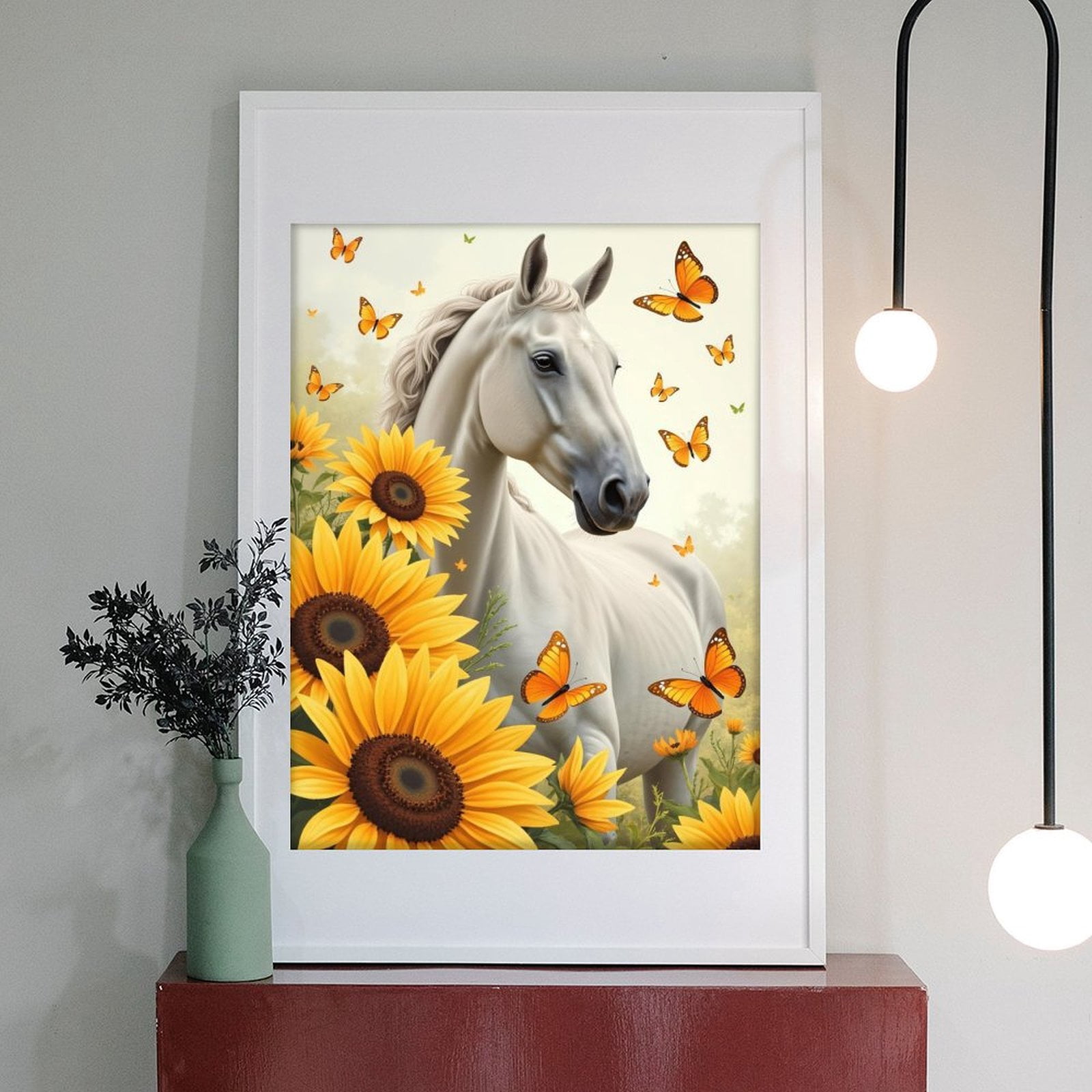 Diamond Art Kit for Adults, Horse Sunflowers Butterflies Scene Diamond Painting for Adults Beginners, DIY Diamond Art Painting Kits, 5D Diamond Painting Crafts for Home Decor 12x16 Frameless