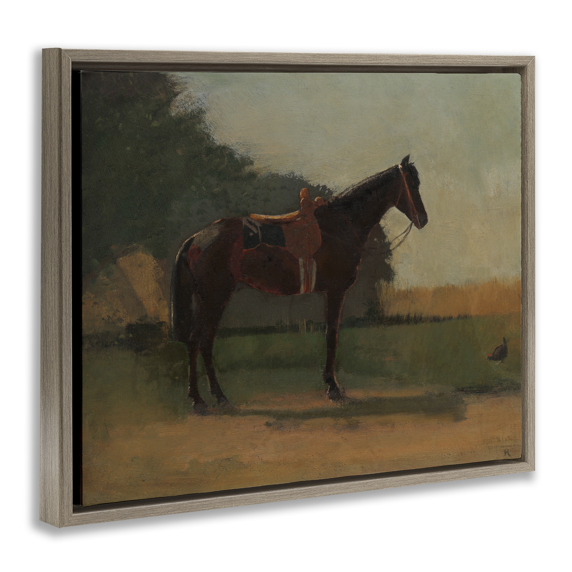 Stupell Industries Racing Horse with Saddle Animals & Insects Painting Brown Floater Framed Canvas Art Print Wall Art, 31 x 25