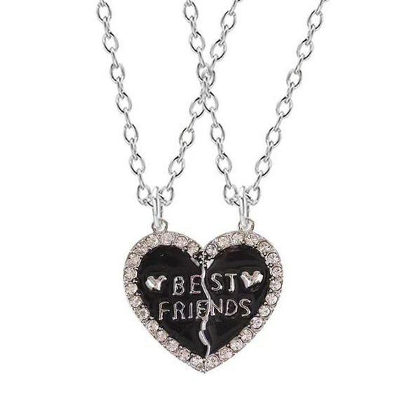 2 Pieces Couple Necklace Set for Her, Crystal Heart Pendant Friendship Necklace for Women Girls, Matching Best Friend Jewelry Gift