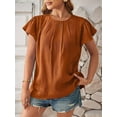 thumbnail image 4 of Women Summer Dressy Pleated Petal Cap Short Sleeve Tops Elegant Casual Loose Fit Tunic Blouse Tees Brown XXL, 4 of 8