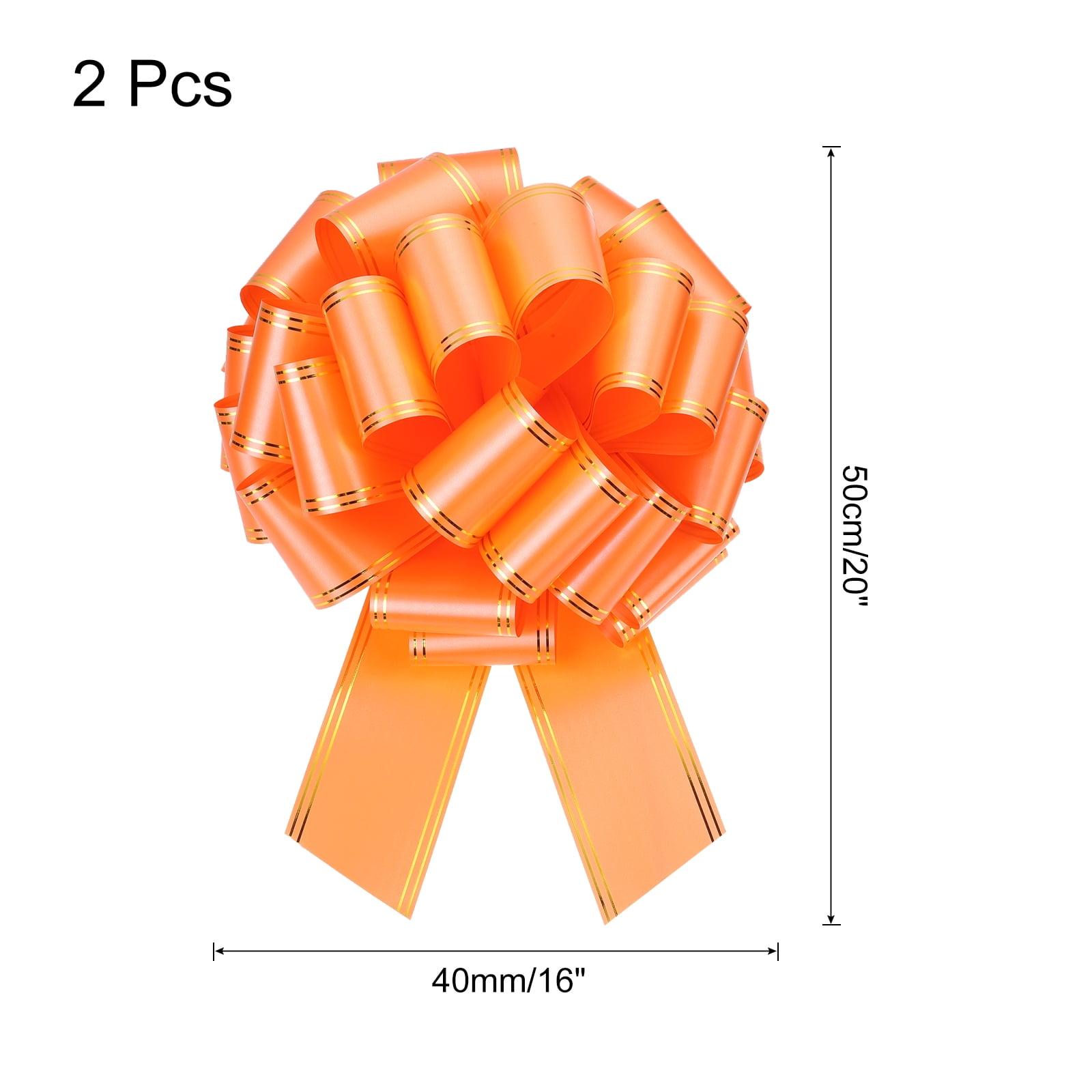 2pcs 16 Inch Giant Large Pull Bow Big Metallic Car Bows Ribbon with Gold Edge for Gift Christmas, Orange