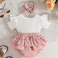 thumbnail image 4 of mgoYE Baby Girl Clothes 3-6 Months Preemie Newborn Baby Girl Clothes Infant Cotton Linen Romper Ruffle Sleeve Jumpsuit Spring Summer Outfits for Girls with Bow Headband Set(Pink,3-6 Months), 4 of 4