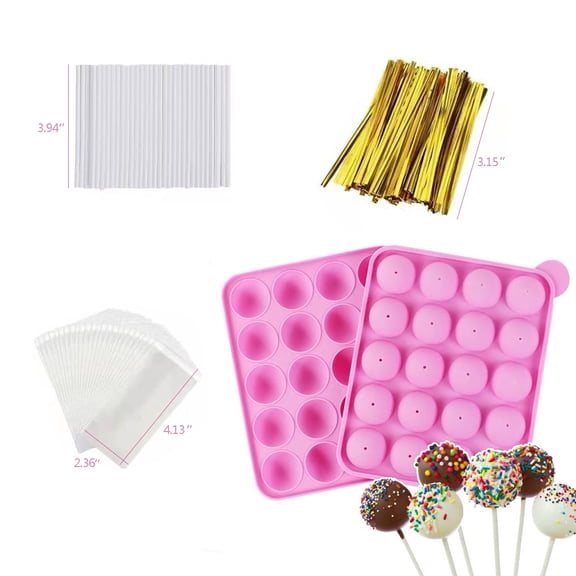HYCSC 20 Cavity Cake Pop Mold Kit with 60 Sticks & Bags, BPA-Free Silicone Non-Stick Baking Mold