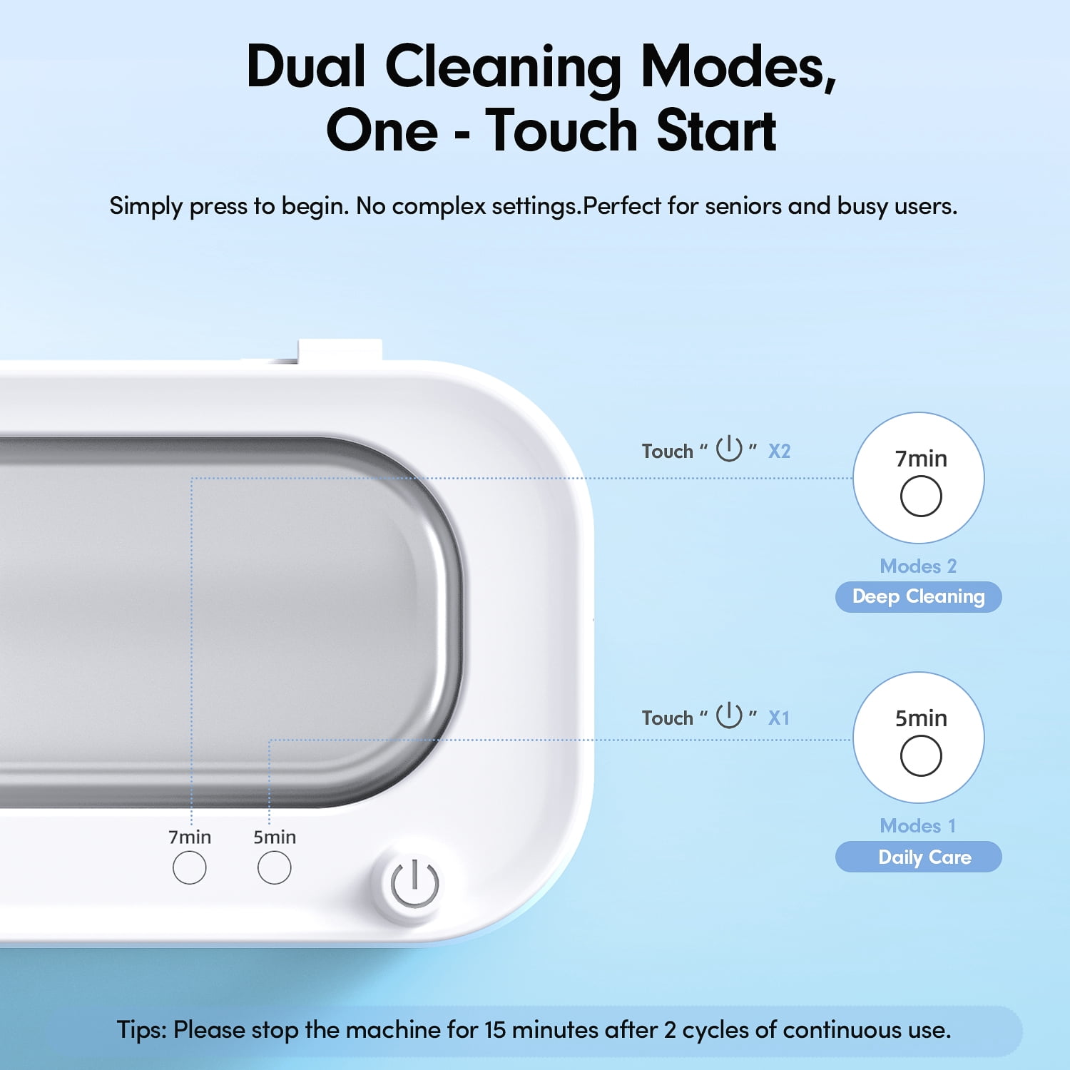 Askmuse Ultrasonic Jewelry Cleaner Machine, Ring Cleaner with Accessory Holder, 48KHz Deep Wash, 12oz 304 SS Tank, Dual Modes for Retainer, Denture, Glasses, Gold, Silver, Diamond Ring, Home Use Gift