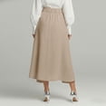 thumbnail image 4 of qelini Womens Linen Midi Skirt Plus Size Button Mid-Length Skirt Elastic High Waist A-line Skirt Solid Color Summer Skirt, 4 of 6