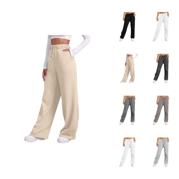 Womens Sweatpants 2026 Fall Winter Fashion Drawstring Elastic High Waist Loose Wide Leg Casual Yoga Pants with Pockets