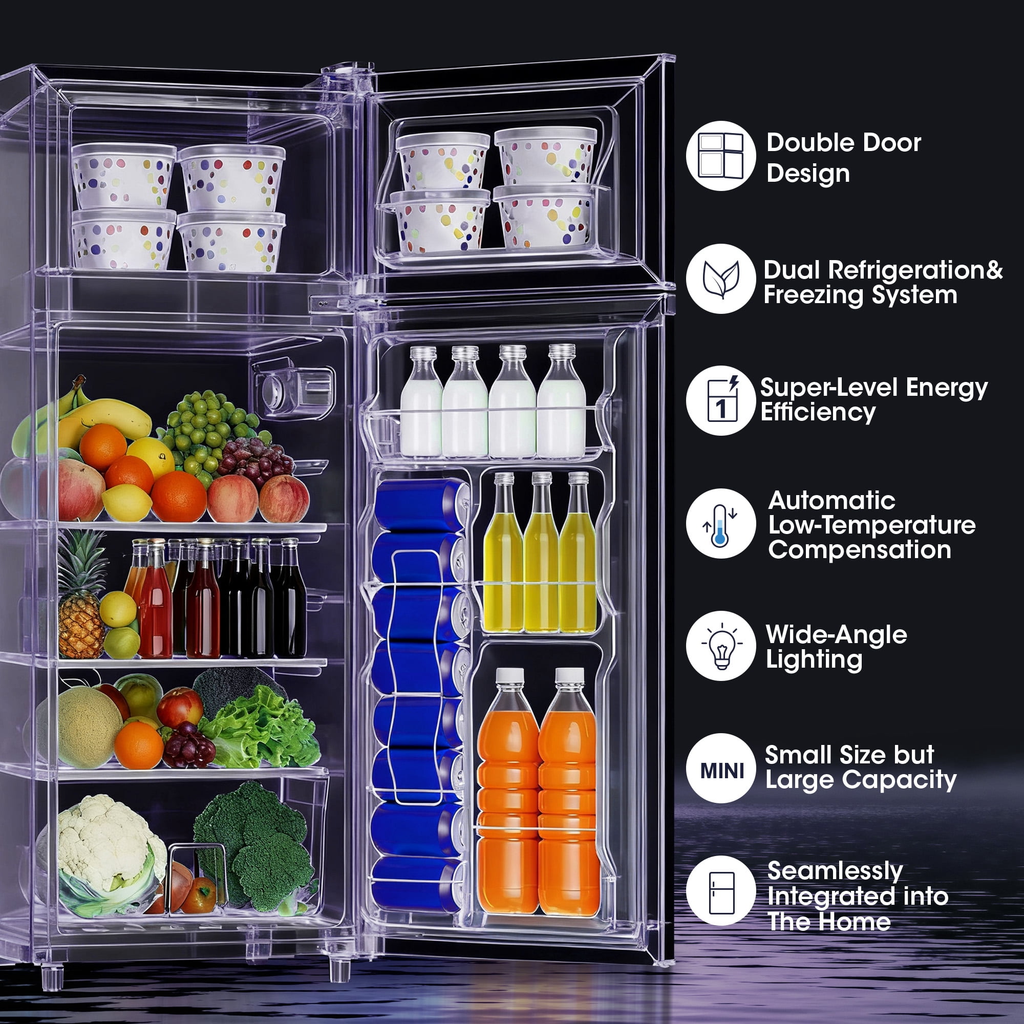 Patiosunny 4.5 Cu.ft Mini Refrigerator with Freezer, 2 Doors Mini Fridge with Adjustable Shelves, Small Refrigerator for Home, Office, Kitchen, Dorm and Bedroom (Black)