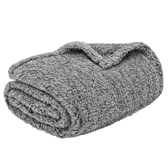 PAVILIA Heather Grey Plush Throw Twin Blanket for Couch, Sherpa Soft Cozy Blanket and Throw for Sofa Bed, Decorative Fur Fuzzy Warm Fleece Blanket, Lightweight Boho Home Decor All Season, 60x80