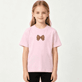thumbnail image 2 of Leopard Print Bow Girls Graphic Tee, Cute Retro Cheetah Ribbon 100% Cotton Kids Short Sleeve T-Shirt, 2 of 5