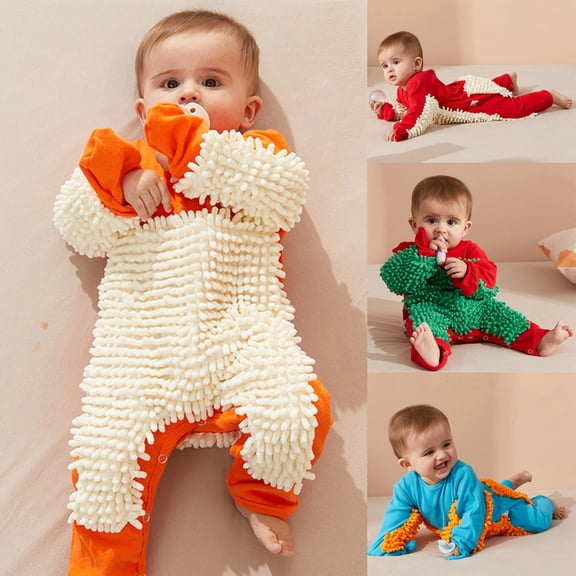 RTKFRFLM Baby Mop Romper Cotton Crawler Jumpsuit with Cleaning Fringe for Red 0-3 Months