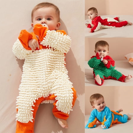 RTKFRFLM Baby Mop Jumpsuit Soft Cotton Floor Cleaning Romper for Red 12-18 Months