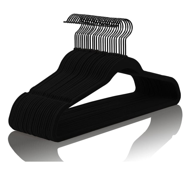 Perchas de terciopelo MIZGI Premium, totalmente negras (paquete de 50), resistentes