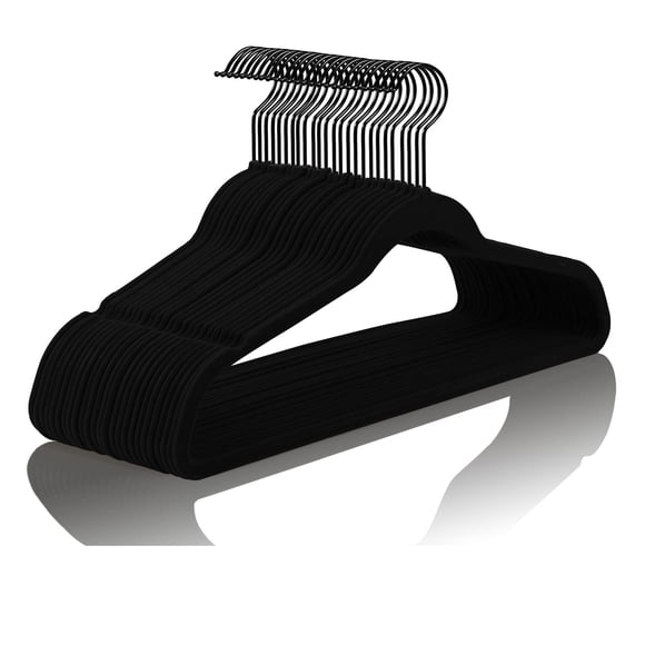 Perchas de terciopelo MIZGI Premium, totalmente negras (paquete de 50), resistentes