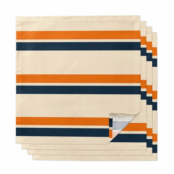 Orange Blue Stripe Cloth Napkins, Minimalist Farmhouse Stripes Washable and Reusable Dinner Napkins Set of 4, Table Napkin for Kitchen Party Birthday Wedding Hotel Housewarming 20"x20"