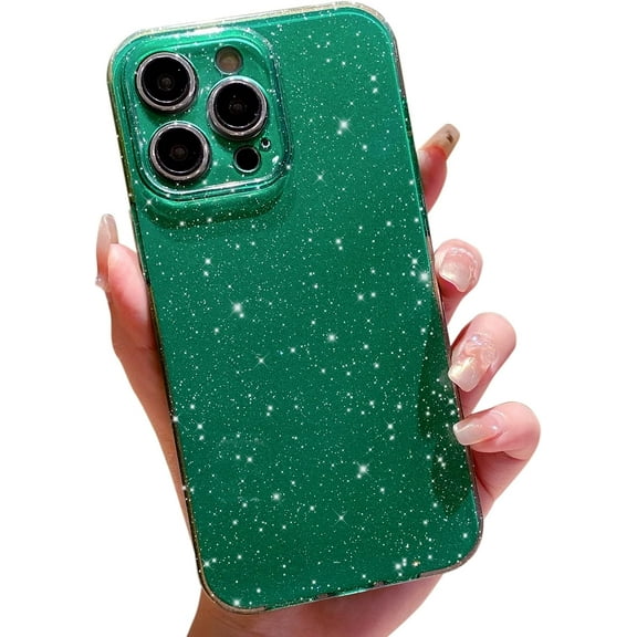 Cute Glitter Phone Case for iPhone 12 Pro Max 6.7 inch, Sparkly Bling Rubber Gel Slim Bumper Shockproof Protective Cover for Women Girls (Alpine Green)