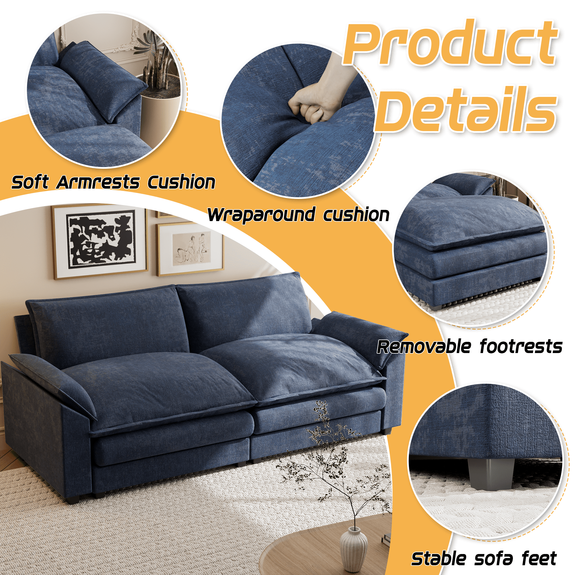 Homall Modern Softened Arms Loveseat, Blue