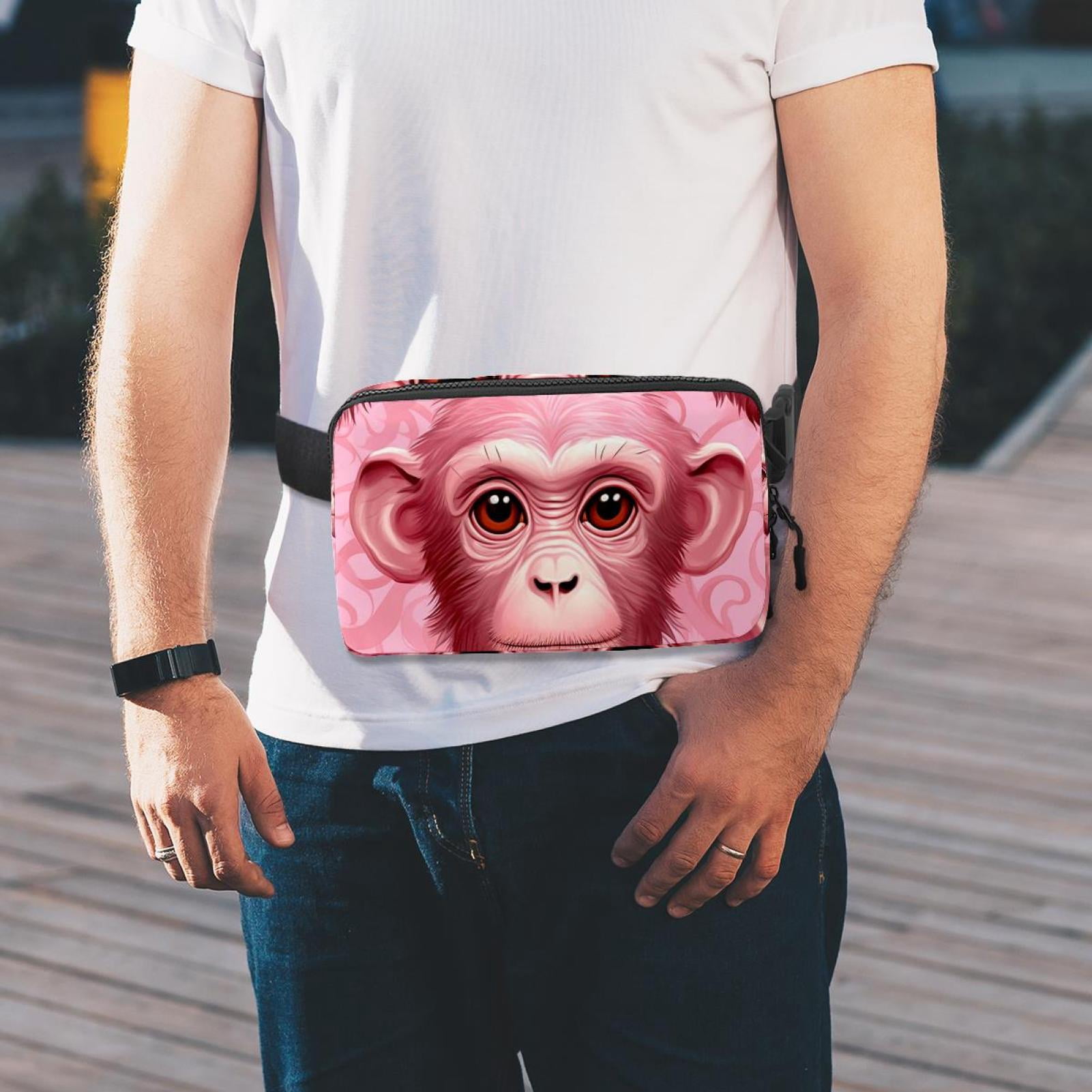 Pink monkey orangutan Lightweight Adjustable Waist Packs Crossbody Bag Fanny Pack with Extension Strap Unisex