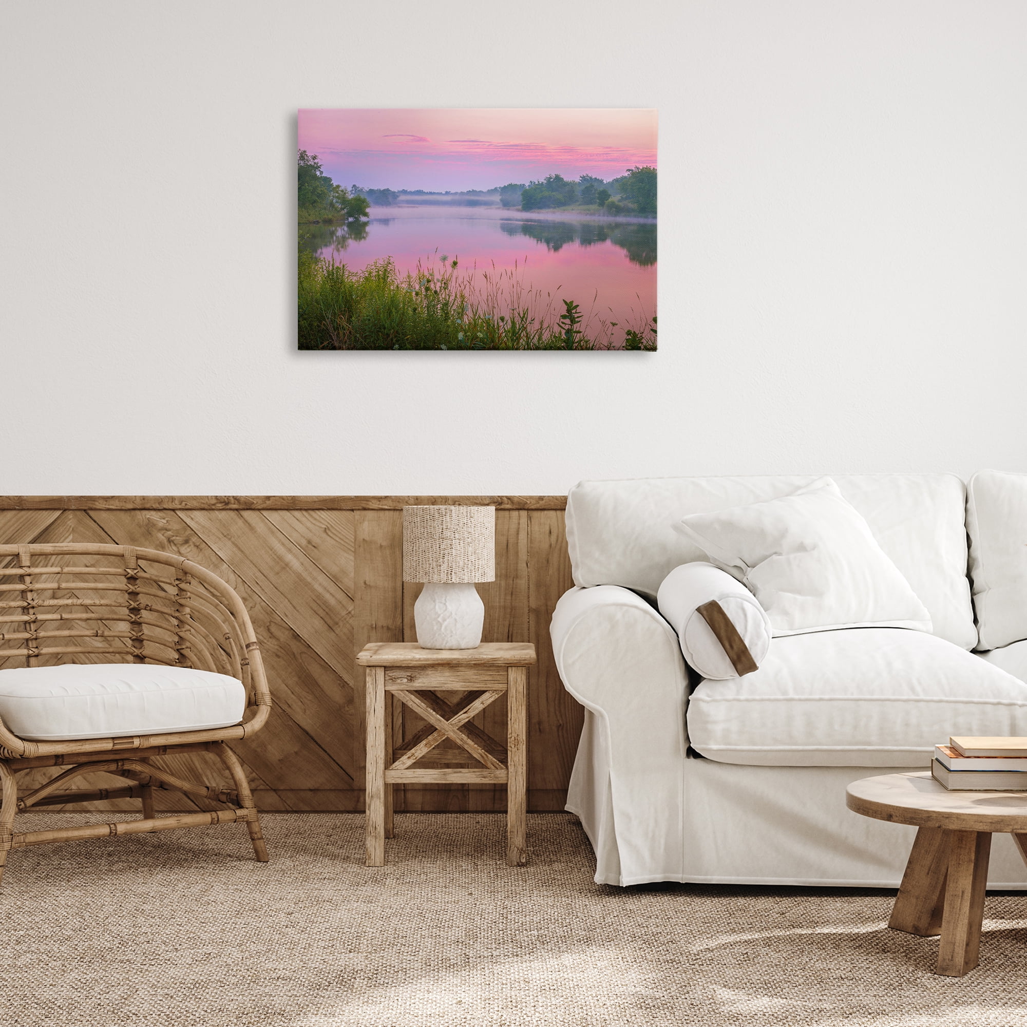 Stupell Industries Pink Dawn Sunrise Lake Landscape & Nature Photography Wrapped Canvas Art Print Wall Art, 30 x 20