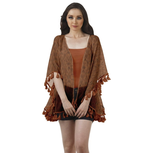 Moomaya Boléro Imprimé à devant Ouvert, Manches Kimono Imprimées, Couvre-Maillot de Plage pour Femmes