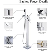 Chrome Floor Mounted Bathtub Faucet Free Standing Tub Filler W/Hand Sprayer