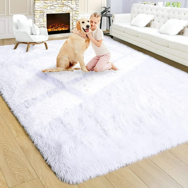 GFDYREE Fluffy White Rug for Living Room,5x8 Area Rugs,Thick Plush Shag Rug,Shaggy Rugs for Bedroom,Big Fuzzy Carpet,Comfy Kids Rugs,Large Living Room Rugs,Soft Nursery Rug,Living Room Decor
