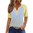 thumbnail image 2 of Fiudx Tops para Mujer Top de Manga Corta con Cuello En V y Estampado de Rayas Degradado de Color Sólido con Botones para Mujer, 2 of 5