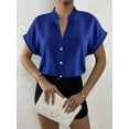 thumbnail image 2 of Summer simple V-neck ladies shirt fashion tops elegant temperament commuter women shirt, 2 of 5