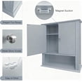 thumbnail image 4 of Wall Mounted Bathroom Cabinet Wooden Storage Cabinet with 2 Doors & Adjustable Shelf, Hanging Wall Cabinet Over Toilet, Upper Cabinet Storage Cupboard forBathroom, Kitchen,Laundry Room, Light Grey, 4 of 8
