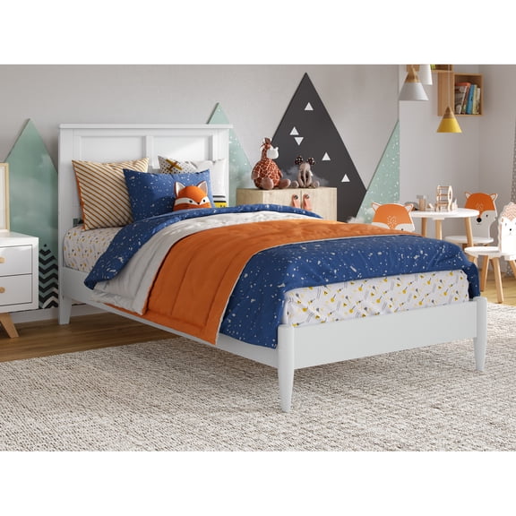Modern Platform Bed - Solid Wood Low Profile Twin Bed Frame - White Finish