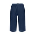 thumbnail image 5 of HKYNLAG Bermuda Shorts for Women Comfy Knee Length Cotton Linen Shorts Loose Drawstring Waisted Shorts Solid Color Beach Pants with Pockets Blue 2XL, 5 of 6