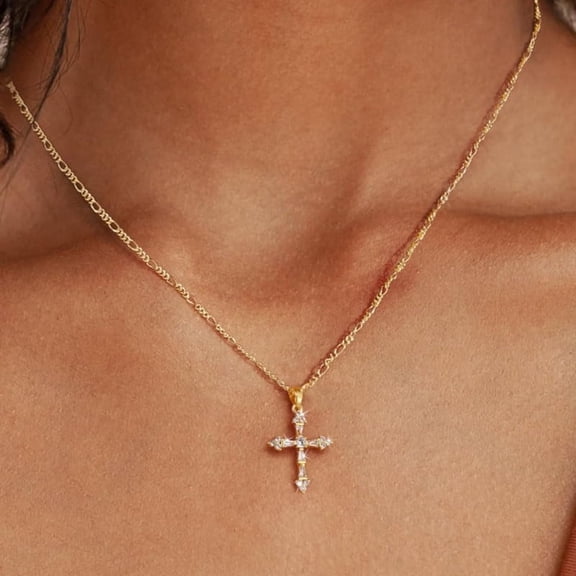 Mothers Day Gifts Cross Necklace for Women,14K Gold Plated Cross Pendant Necklace Dainty Trendy Small Cross Charm Necklace Simple Cute Choker Necklaces Gold Jewery