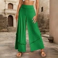 thumbnail image 2 of Flowy Pants for Women Women's Solid Color Loose High Waisted Ruffled Flower Wide Leg Fitness Yoga Casual Pants Ladies Warm up Women Casual plus Size Summer Womens Drawstring High Waist Ruched Green L, 2 of 6