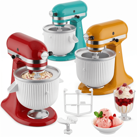 Ice Cream Attachment for KitchenAid Stand Mixer,Fits 4.5-5Qt Tilt-Head/6-7Qt Bowl-Lift Stand Mixers, 2-Quart Frozen Kitchenaid Ice Cream Maker Attachment