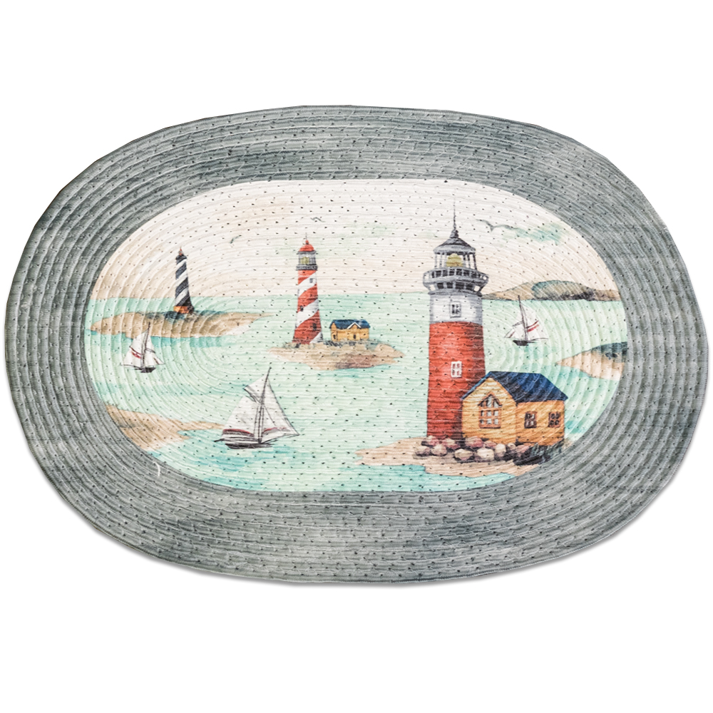 Braided 20" x 30" Oval Printed Kitchen Floor Rug Mat Hamptons